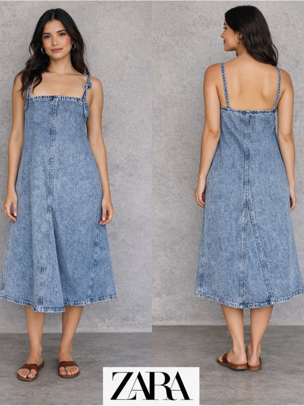 Zara Denim Midi Dress Size XS/S Adjustable Straps, A Line Fit, Y2K Vintage Style